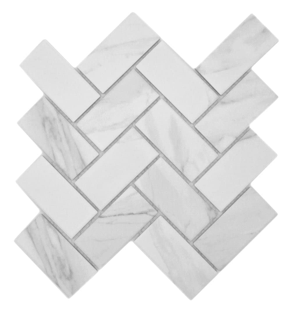 Azulejo de mosaico de cerámica Carrara en espiga blanco gris mate pared de cocina pared de ducha | 10 alfombrillas de mosaico