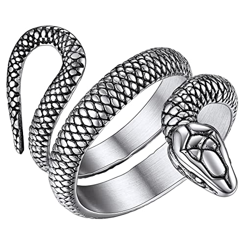 ChainsHouse Alianza Serpiente Pareja Hip Hop Dedo Acero Inoxidable Cola de Serpiente Trapador Sortijas Moto Rock, Platino Talla 17 (57mm) Cover