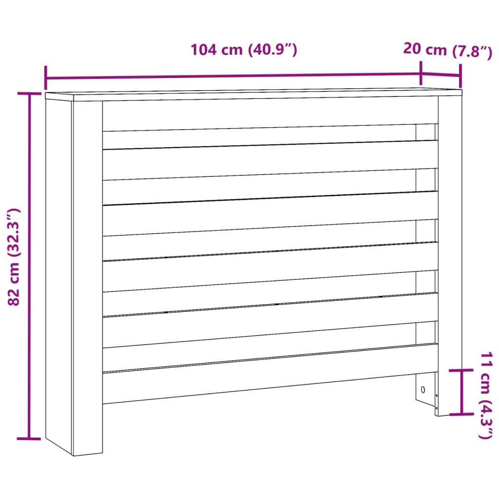 Heizkörperverkleidung Grau Sonoma aus Holzwerkstoff 104 x 20 x 82 cm, mit horizontalen Latten, dekorative Abdeckung für Wohnzimmer, Ablage für Deko, Bücher, Heizkörper Zubehör