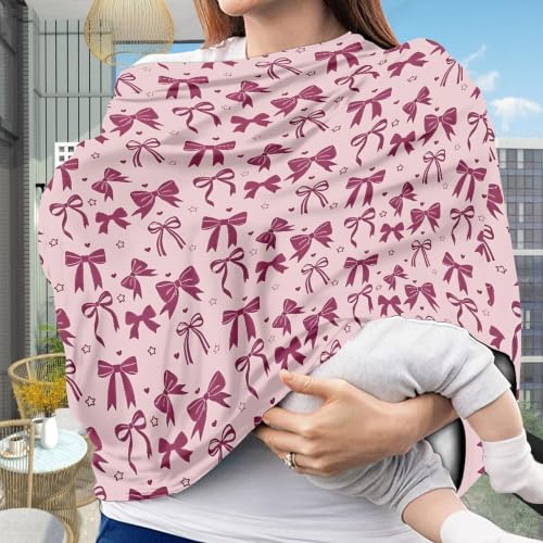 Image of Pink Bow Baby Car Seat Cover Multi-Use Carseat Covers Baby Girl
