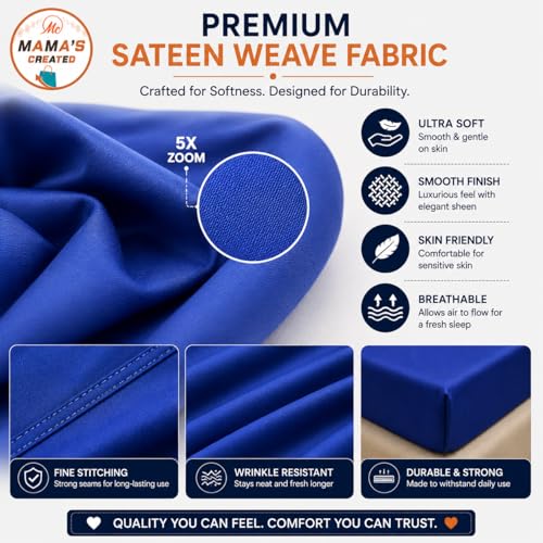 Image of Double Size Bed Sheet - 600 Thread Count Single Flat Sheet Only - Long Staple Egyptian Cotton Top Sheet Wrinkle & Fade Resistant - Royal Blue