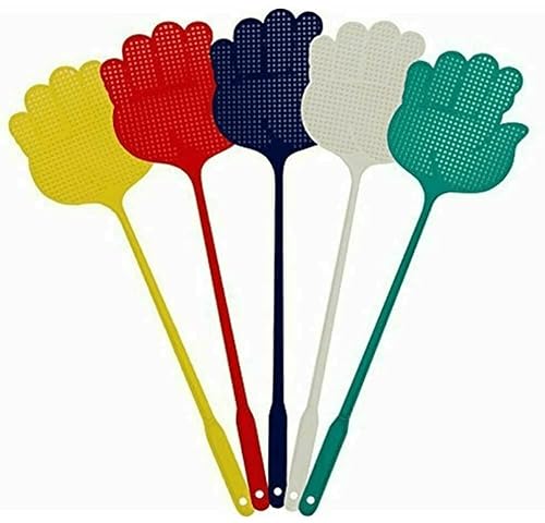 SKYTE® Fly Swatter 4/5 Pack Plastic Fly Swat Insect Mosquito Wasp Flies Pest Control Multi-colours Flexible Handle (5x Hand Shaped Swatter)