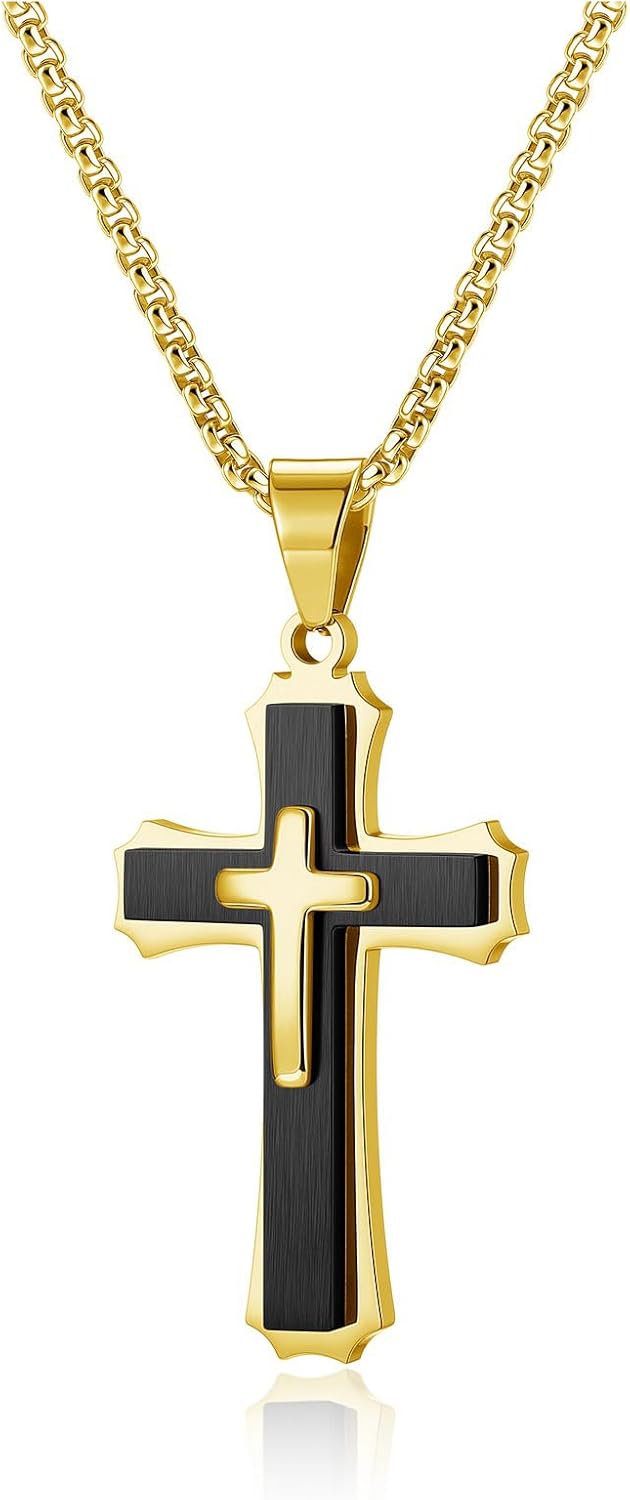 PESOENTH Mens Cross Necklace for Men,Stainless Steel Silver Cross Crucifix Pendant Chain Men's Necklace Jewelry Christian Gifts For Men - Image 6