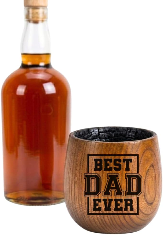 Best Dad Ever Whiskey Glass, Charred Wooden Bourbon Cup for Dad, Unique Father’s Day Gift, Wooden Whiskey Tumbler for Men, Rustic Dad Gift for Birthday Christmas (Style 2 (2 Cups set))