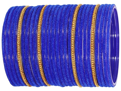Image of NMII Glass Bangles For Women and Girls with Velvet and Golden Ballchain Linked | Plain Glass Bangles | Velvet Chudi Set | Bangles For Women | Stylish Glass Chudi Bangles- Set of 28