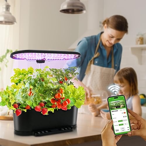 Image of EAGLE PEAK 15 Pods Hydroponics Growing System with WiFi, 5.5 L Water Tank, Smart Indoor Plants Germination Kit with LED Grow Light, Pump System, Adjustable Height for Home Kitchen Gardening, Black