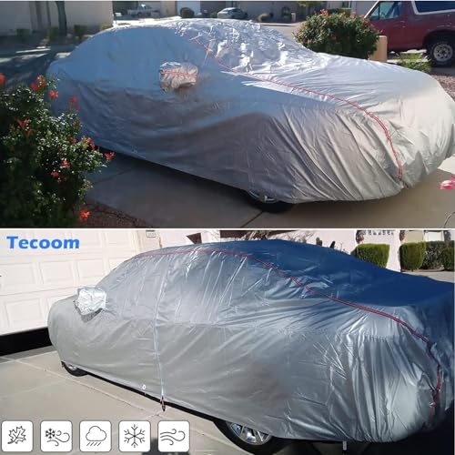 Image of Tecoom Waterproof Sedan Car Cover Oxford W /Door Zipper, All Weather Car Cover for Automobiles, UV-Proof Windproof Hail Sun Snow Protection Indoor Outdoor Full Exterior Covers Fit 201-210 Inches