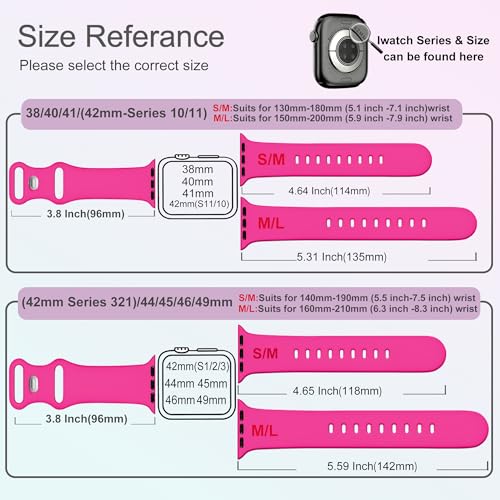 Image of Sport Bands Compatible with Apple Watch Band Women Men 40mm 38mm 41mm 42mm 44mm 45mm 46mm 49mm ,Soft Wristband Waterproof Replacement Strap for iWatch Bands Series 11 10 9 8 7 6 5 4 3 2 1 SE Ultra Hot Pink