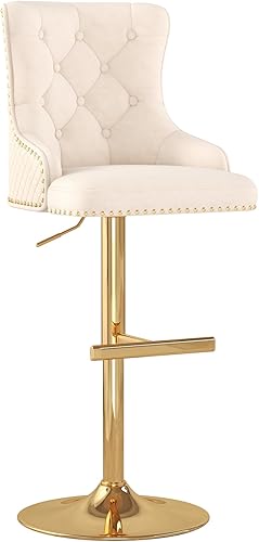 Miniatura 10 de ABET Juego de 2 taburetes de bar, taburetes de altura de mostrador con reposapiés, silla giratoria ajustable de terciopelo para isla de cocina con