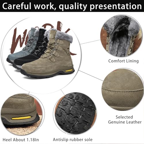 Men's Genuine Leather Winter Hiking Boots Anti-Slip Waterproof Snow Booties with Faux Fur Lining Comfort Platform Lace-Up Warm Ankle Boots3
