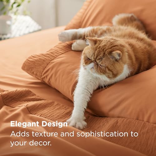 Image of Bedsure Twin Sheets Set - 3 Pieces Soft Twin Bed Sheets - Breathable & Cooling - Hotel Luxury - Easy Care Polyester Microfiber Bedding for Women, Men, Orange