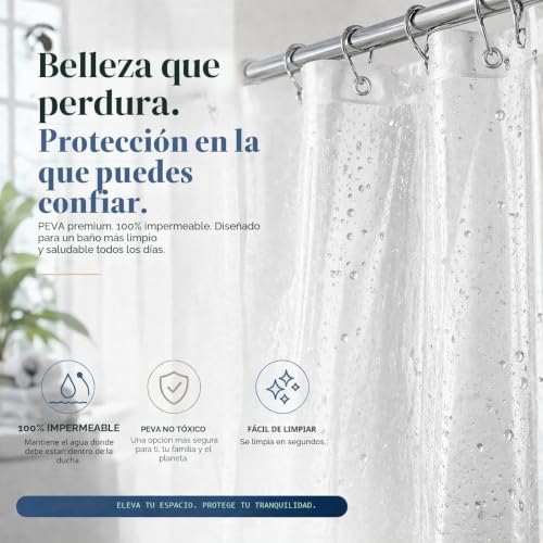 Miniatura 6 de Ehznzie Cortina De Ducha Transparente De Peva Ligera, Forro De Ducha De 72 X 72 Pulgadas, Impermeable, Sin Olor Químico Con 12 Ojales De Metal A Prueba De Óxido Para Cortina De Ducha De Baño
