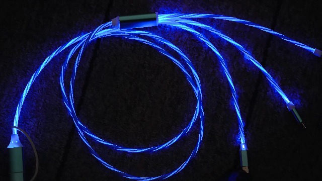 Image of AYI 6 in 1 USB LED Charging Cable, 39in Dynamic Flowing Light Cord, Flexible PVC Tangle-Free Wire, Smart Chip with Trickle Charge, Universal Data Sync Cable for Phones, Tablets, and More, Blue.