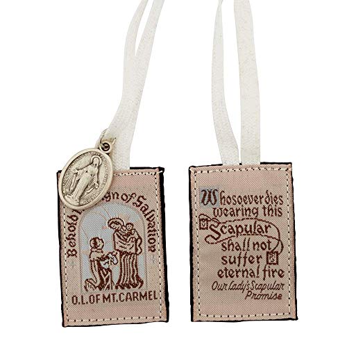 VILLAGE GIFT IMPORTERS Genuine Homemade Scapulars | 100% Real Wool | 6 Styles | Made in The USA | Durable and Beautiful Quality | Christian Jewelry (Slim Brown - With Medals (White Cords))2
