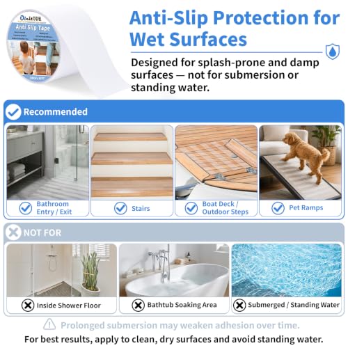 Image of Oleitodh Clear Non-Slip Tape, 3In x 60Ft, Transparent Safety Grip | Non Slip Traction Tape for Stairs, Wet Surfaces, Bathroom Entry, Boat, Outdoor Steps. Invisible, Comfortable Barefoot Texture