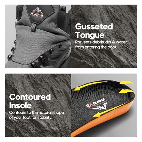 NORTIV 8 Men's Lightweight Hiking Boots Waterproof Breathable Outdoor Trekking Camping Ankle Boots Fern,Size 10.5,Grey/Black,NMUMHB2502