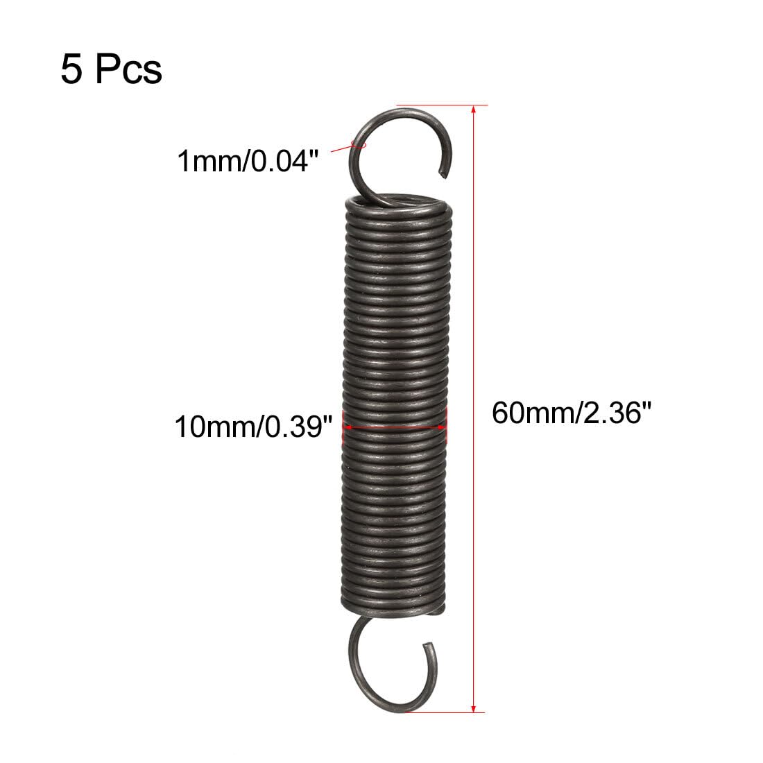 #US 5pcs Spring Steel Small Hook Tension Springs 1.0x10x60mm