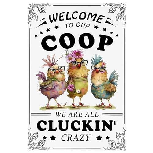 DWUENT Letreros de metal vintage para decoración de pared de gallinero, letrero de bienvenida de estaño para granja, patio, placas al aire libre, decoración de pared de hierro, decoración del hogar