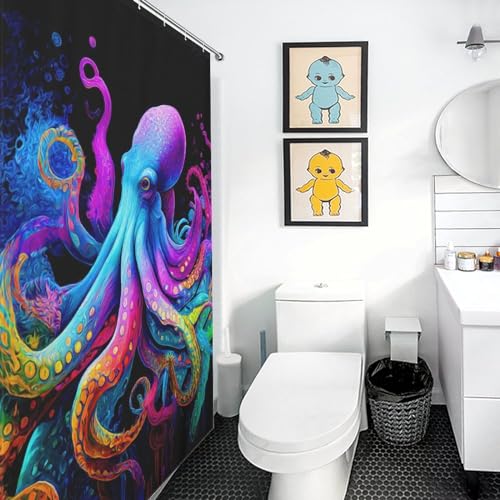 Rideau de douche pieuvre en polyester imperméable lavable 140x183cm - 3