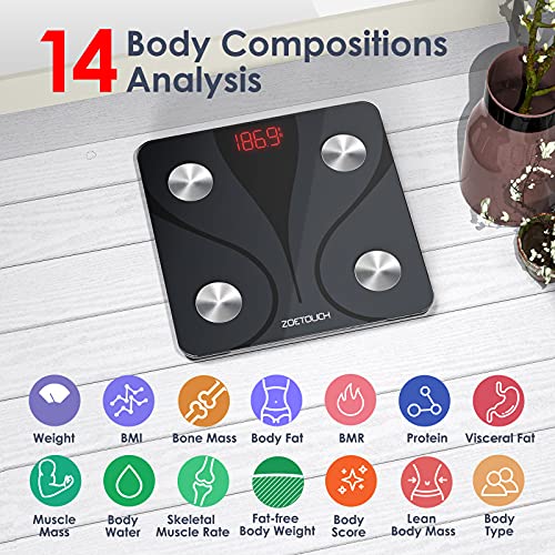 Zoetouch Digital Body Weight Scale, Smart Bluetooth Body Fat Scale With Bmi Water And Muscle, Bathroom Weighing Scale, 400 Lb, Works With App #TOP2