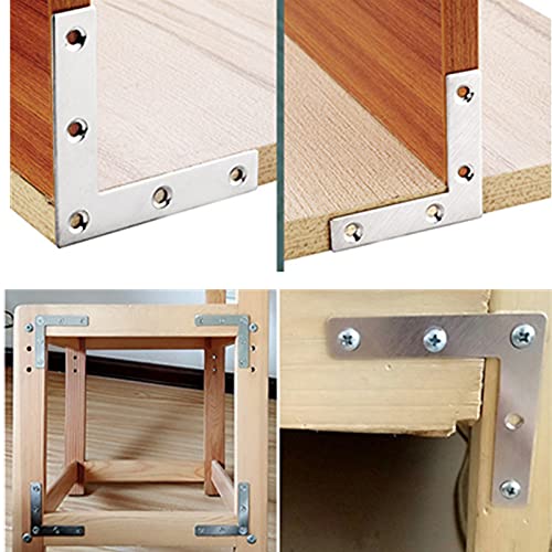 Lot de 10 équerres de fixation en L argentées, 32 x 80 mm – Pour meubles en bois, avec vis