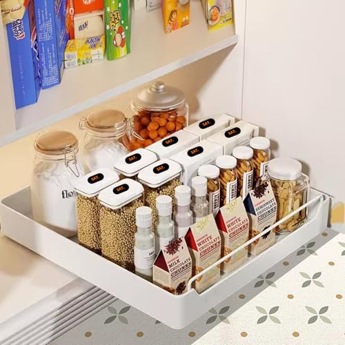 DAIYEE Pull Out Cabinet Organiser, Heavy Duty Slide Out Drawers with Adhesive Nano Film, Sliding Pantry Shelves, Roll Out Storage Shelf for Kitchen, Living Room, Bathroom (40cmW*43cmD*7cmH)