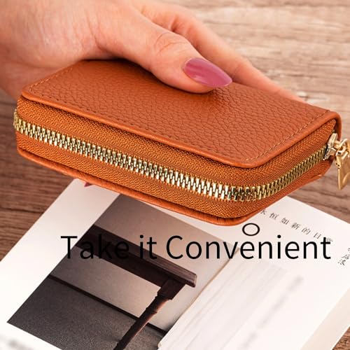Women and Men Lychee Pattern Credit Card Holder with Zipper,11 Cards Slot Case for ID Card Coins(Brown)3