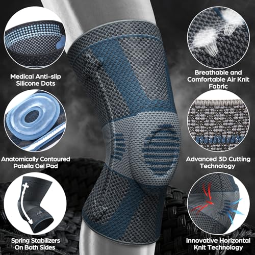 Image of NEENCA Professional Knee Brace for Pain Relief, Medical Knee Compression Sleeve, Knee Support with Horizontal Knit Tech for Meniscus Tear, ACL, Arthritis, Joint Pain, Runner, Workout