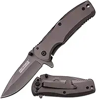 Faca dobrável TF-848-MC Tac Force TF-848 Spring Assist, lâmina de borda reta de titânio cinza, cabo cinza