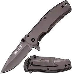 Faca dobrável TF-848-MC Tac Force TF-848 Spring Assist, lâmina de borda reta de titânio cinza, cabo cinza