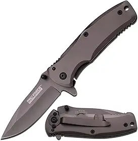 Faca dobrável TF-848-MC Tac Force TF-848 Spring Assist, lâmina de borda reta de titânio cinza, cabo cinza
