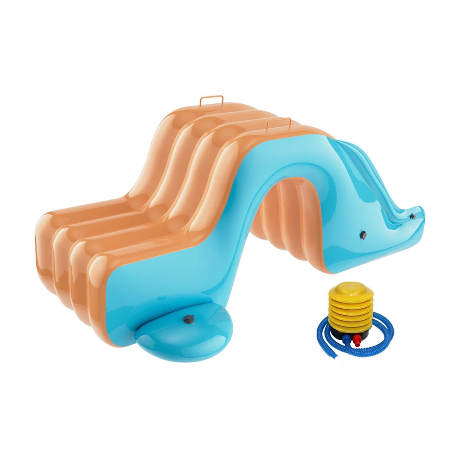 Inflatable Pool Slide Kids Outdoor with Foot Pump for Yard Above Ground Pool Blue White-image-47