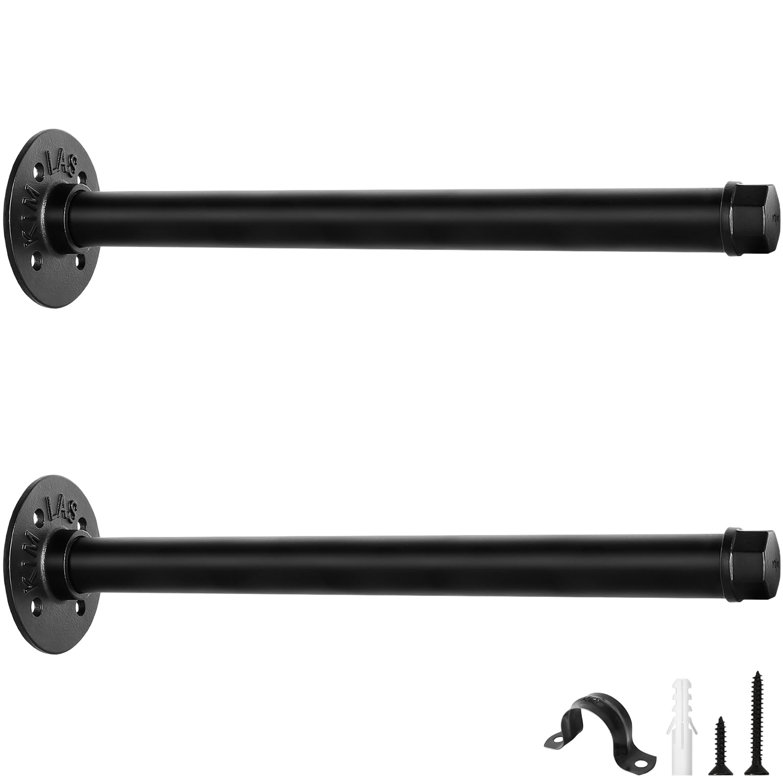 scicent 2 Pack Pipe Shelf Brackets Heavy Duty, 50KG Capacity, Industrial Shelf Bracket, Wall Mounted Clothes Rail, Hanging Rails for Clothes (Black 30cm)