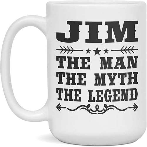 Miniatura 3 de Taza de café personalizada de Jim The Man The Myth The Legend, 11 onzas, color blanco