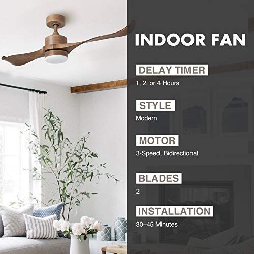 image for CO-Z 52-Inch Ceiling Fan with 2 Walnut Color ABS Blades and White Glas