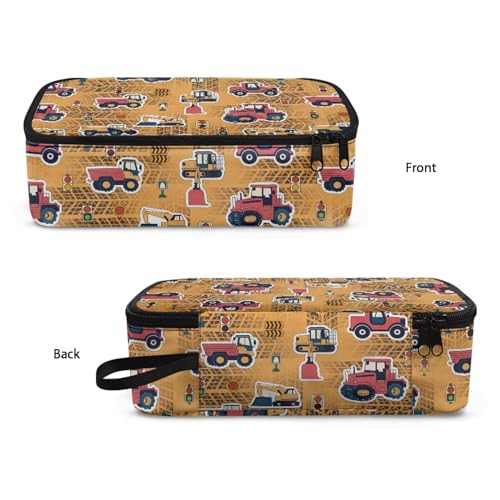 Image of Construction Vehicle Print Pencil Pouch for Boys 6-8 Kids Pencil Bag Portable Large Pen Bags with Mesh Pockets for Back to School Gifts