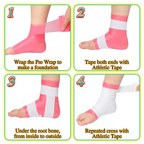 4 Pieces Foam Underwrap Athletic Foam Tape Sports Pre Wrap Kit Athletic Tape For Ankles Wrists Hands And Knees Climbing Boxing Football Trainers, 2.75 Inch X 89 Feet, 1.5 Inch X 33 Feet #TOP3