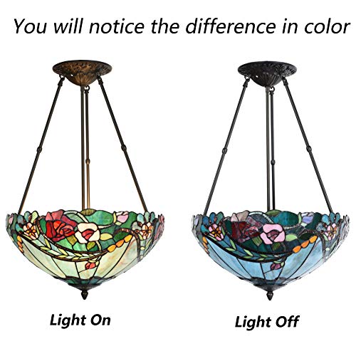 Bieye L10741 Rose Flower Tiffany Style Stained Glass Ceiling Pendant Light With 18-Inch Wide Lampshade thumb #1