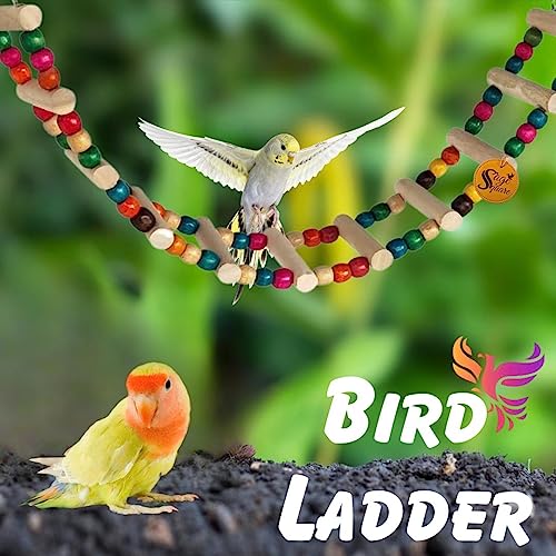 Sage-Square-Bird-Cage-Hanging-Ladder-48cm-Step-Up-Your-Birds-Fun-Training-with-This-Natural-Wooden-Rainbow-Ladder-Decorative-Accessory-Vibrant-Wooden-Rainbow-Ladder-and-Training-Aid