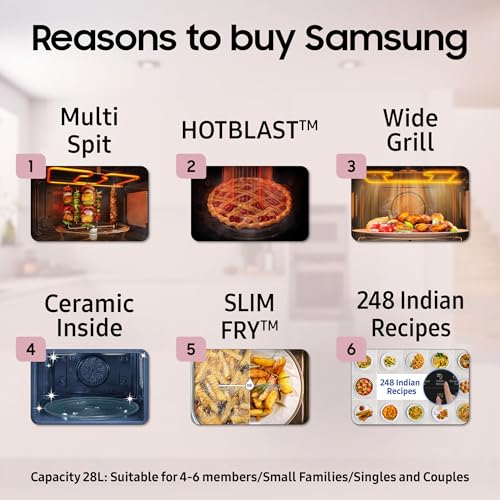 Image of Samsung 28L Multi Spit, Convection Microwave Oven (MC28A6035QS /TL, Silver, Various Cooking Modes, Eco Mode, Hotblast, Crusty Plate, Wire Rack, Slim Fry, Ceramic Enamel Cavity with 10 year warranty)
