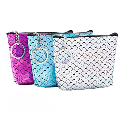 Yokawe 3PCS Hologram Coin Purse Zipper Change Purse Small Pouch Laser Wallet Keychain Coin Holder