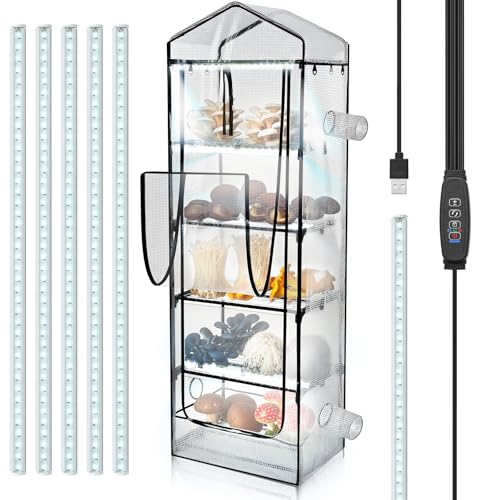 Windyun 5 Tier Extra Tall Mushroom Grow Tent Kit with Light & Timer, 80 x 19 x 27 Inch & 6500k Greenhouse with LED Grow Light, 4' Vents & Built in Humidifier Ports for Indoor Outdoor Mushroom Tent