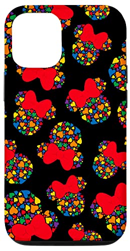 Coque iPhone 12 Disney Minnie Coeur Arc-en-ciel en Silicone Noir Protectrice