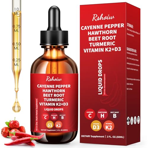 Cayenne Pepper Drops Supplement Liquid with Hawthorn Berry Vitamin D3 K2 Turmeric Curcumin Beet Root Ceylon Cinnamon Vegan- Friendly - 60ml