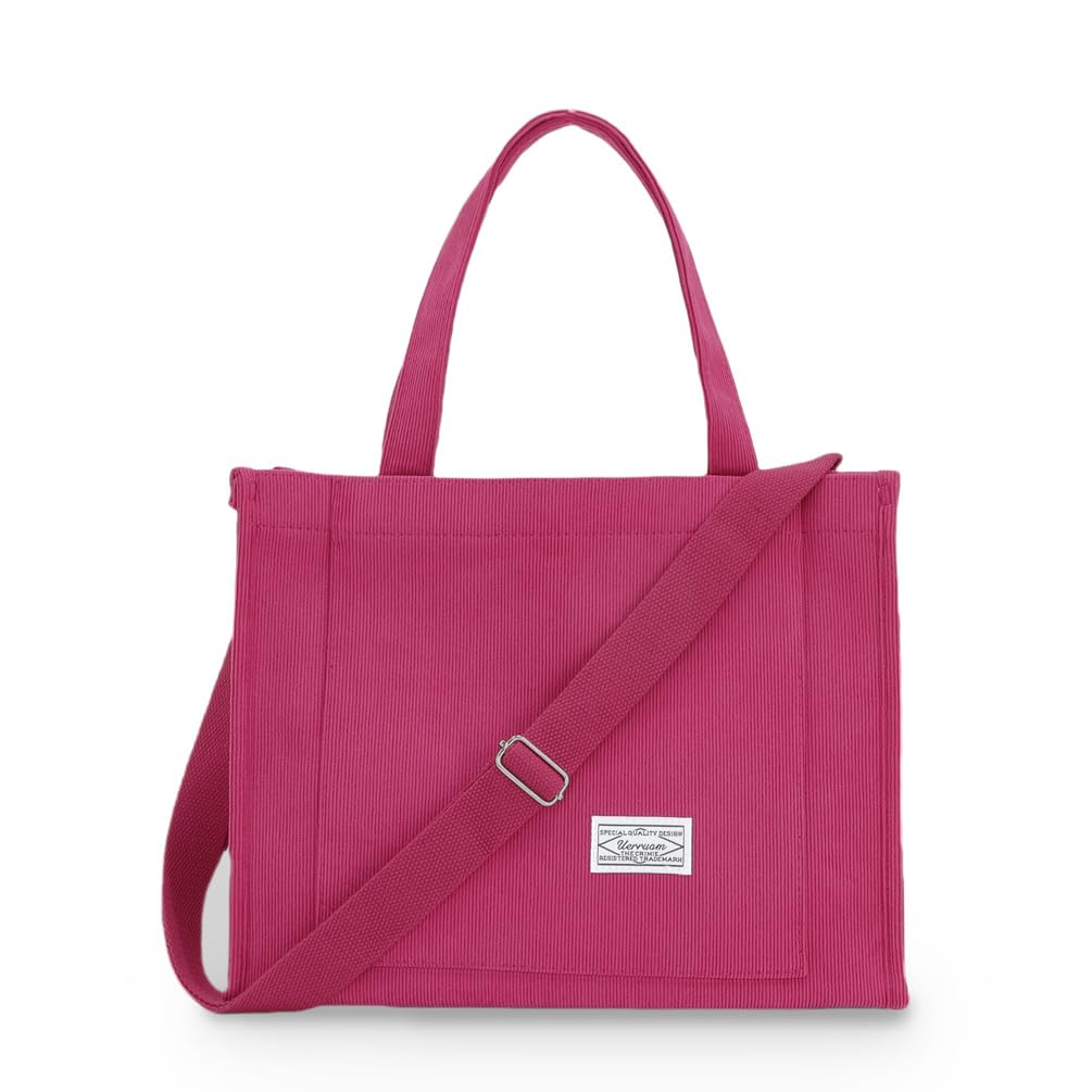 UERRUAM Corduroy Tote Bag for Women Work Crossbody Purse for Everyday,College,Travel,Lightweight Handbag Adjustable Strap