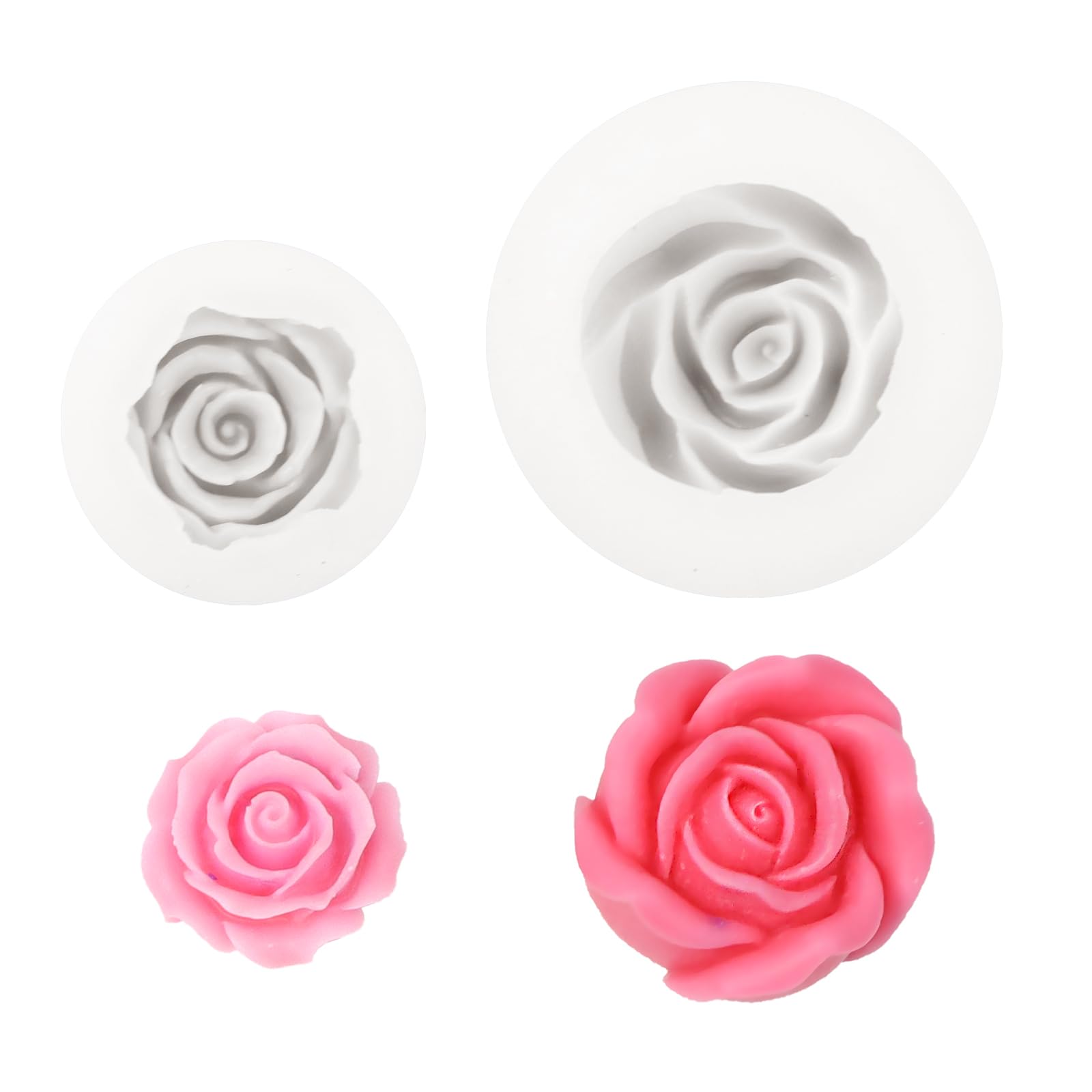 TEUYOE 2 Pieces 3D Large and Small Peonies, Carnations, Roses, Flower Moulds Silicone, Silicone Candle Moulds, Making Chocolate Baking Molds for Birthday Anniversary (2 Roses)