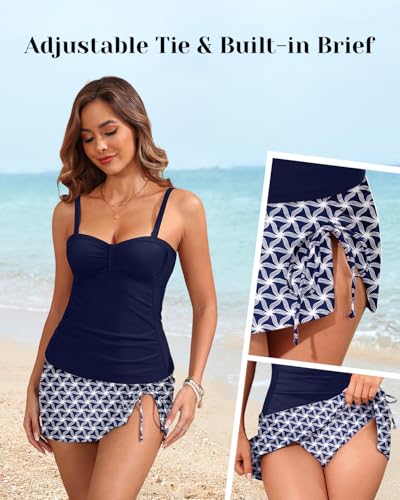 Image of Yonique Womens Underwire Tankini Swimsuits with Skirt Two Piece Bathing Suits Tummy Control Swimwear
