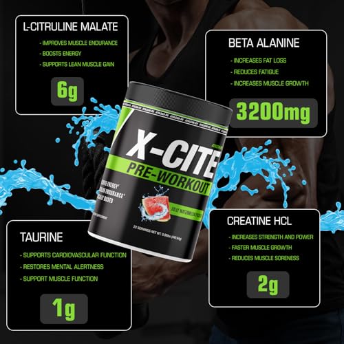 Image of ATHLEAN-X X-CITE Pre-Workout Supplement - Boost Energy, Endurance, and Focus with Natural Ingredients - Jolly Watermelon Pucker