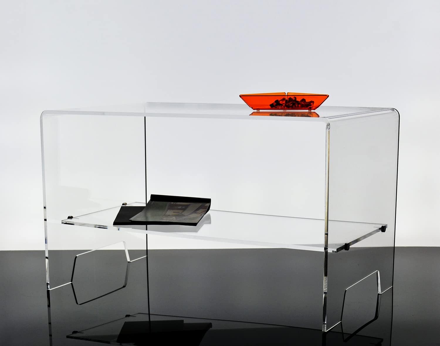 Slato Mira - Tavolino Basso da Salotto, soggiorno, Tavolino da caffè, Design Moderno in cristallo acrilico Trasparente Made in Italy, cm. L 69 × P 40 × H 41