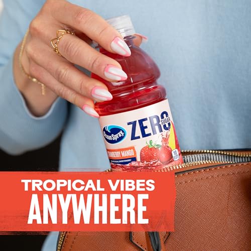 Image of Ocean Spray ZERO Sugar Strawberry Mango Juice Drink, Strawberry Mango Juice Drink Sweetened with Stevia, 10 Fl Oz Bottle, 6 Count (Pack of 2)